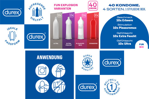 DUREX Préservatifs Fun Explosion Mix de 4 sortes, 40 pc