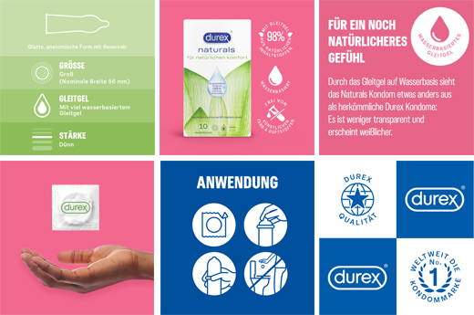 DUREX naturals Préservatifs avec gel lubrifiant à base d'eau, 10 pces