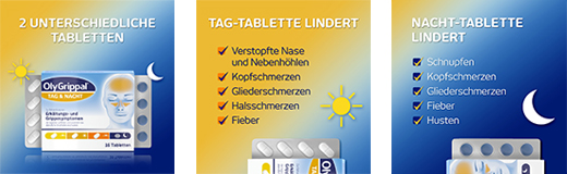 OLYGRIPPAL Jour & Nuit 500 mg/60 mg Comprimés, 16 pcs