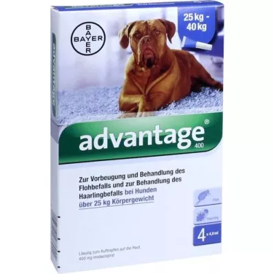 ADVANTAGE 400 pipettes de solution pour chiens à partir de 25 kg, 1x4 pièces ADVANTAGE 400 pipettes de solution pour chiens à partir de 25 kg, 1x4 pièces