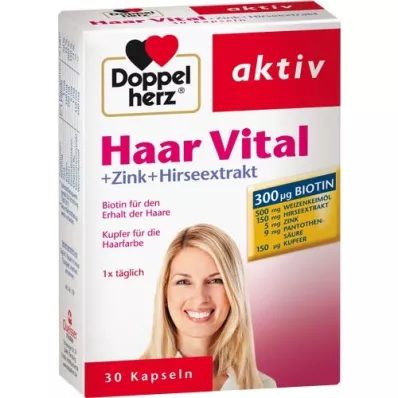 DOPPELHERZ Capsules dextrait de cheveux Vital + Zinc + Millet, 30 pc
