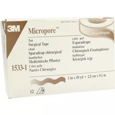 MICROPORE Patch polaire 2,5 cmx9,1 m peau 1533-1, 12 pc