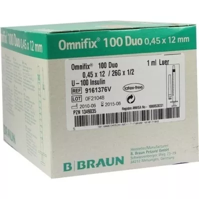 OMNIFIX Duo 100 seringues à insuline 1 ml, 100X1 ml