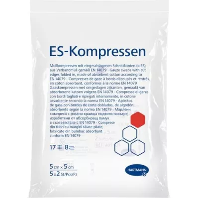 ES-KOMPRESSEN stérile 5x5 cm 8 fois, 5X2 pc ES-KOMPRESSEN stérile 5x5 cm 8 fois, 5X2 pc
