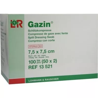 GAZIN Compresses fendues 7,5x7,5 cm stériles 8 fois, 50x2 pièces