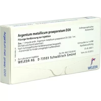 ARGENTUM METALLICUM praeparatum D 20 ampoules, 8 pc ARGENTUM METALLICUM praeparatum D 20 ampoules, 8 pc