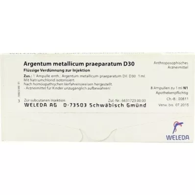 ARGENTUM METALLICUM praeparatum D 30 ampoules, 8 pc ARGENTUM METALLICUM praeparatum D 30 ampoules, 8 pc