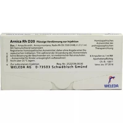 ARNICA RH D 20 ampoules, 8 x 1 ml ARNICA RH D 20 ampoules, 8 x 1 ml