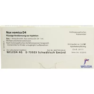 NUX VOMICA D 4 ampoules, 8X1 ml