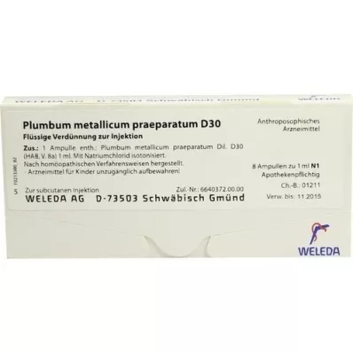 PLUMBUM METALLICUM préparation.D 30 ampoules, 8X1 ml