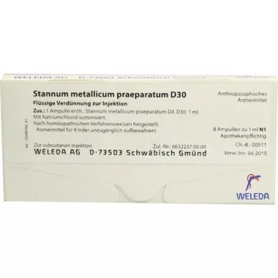 STANNUM METALLICUM praeparatum D 30 ampoules, 8X1 ml