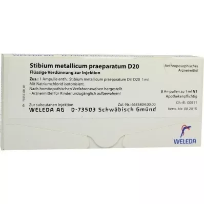 STIBIUM METALLICUM PRAEPARATUM D 20 ampoules, 8X1 ml STIBIUM METALLICUM PRAEPARATUM D 20 ampoules, 8X1 ml