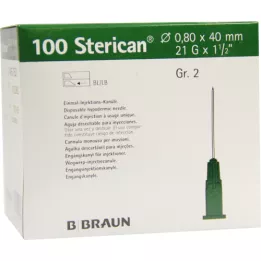 STERICAN Canules Luer-Lok 0,80x40 mm taille 2 vertes, 100 pièces