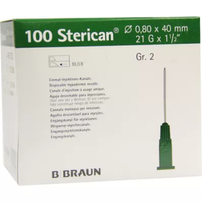 STERICAN Canules Luer-Lok 0,80x40 mm taille 2 vertes, 100 pièces