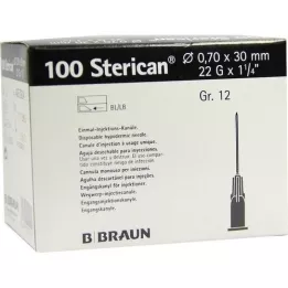 STERICAN Canules Luer-Lok 0,70x30 mm taille 12 noires, 100 pièces