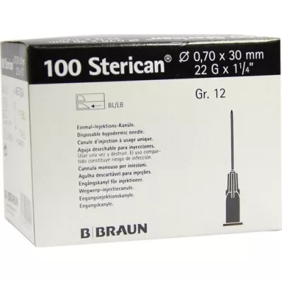 STERICAN Canules Luer-Lok 0,70x30 mm taille 12 noires, 100 pièces