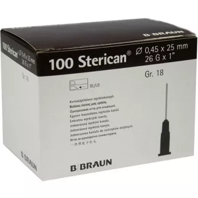 STERICAN Canules Luer-Lok 0,45x25 mm taille 18 marron, 100 pièces