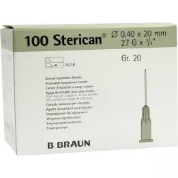 STERICAN Canules Luer-Lok 0,40x20 mm taille 20 grises, 100 pièces
