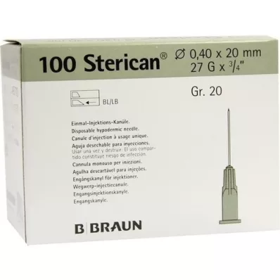 STERICAN Canules Luer-Lok 0,40x20 mm taille 20 grises, 100 pièces STERICAN Canules Luer-Lok 0,40x20 mm taille 20 grises, 100 pièces