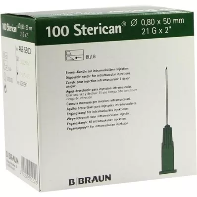 STERICAN Canules 21 Gx2 0,8x50 mm, 100 pièces