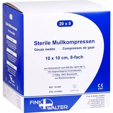 MULLKOMPRESSEN 10 x 10 cm stérile, plié en 8, 20 x 5 pièces