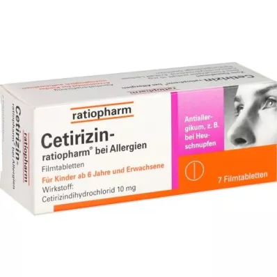 CETIRIZIN-ratiopharm pour les allergies 10 mg comprimé de film, 7 pc CETIRIZIN-ratiopharm pour les allergies 10 mg comprimé de film, 7 pc