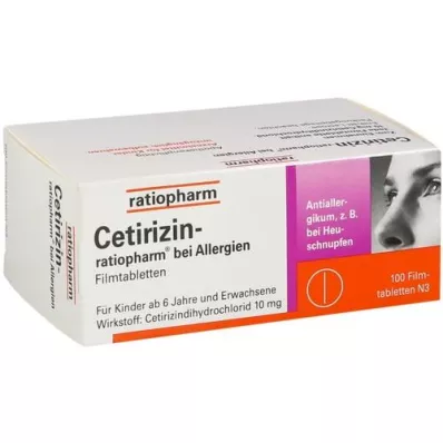 CETIRIZIN-ratiopharm pour les allergies 10 mg comprimé de film, 100 pc