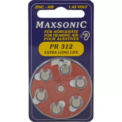 BATTERIEN pour les aides auditives Maxsonic PR312, 6 pc