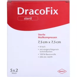 DRACOFIX PEEL Compresses 7,5x7,5 cm stériles 8 fois, 5X2 pcs