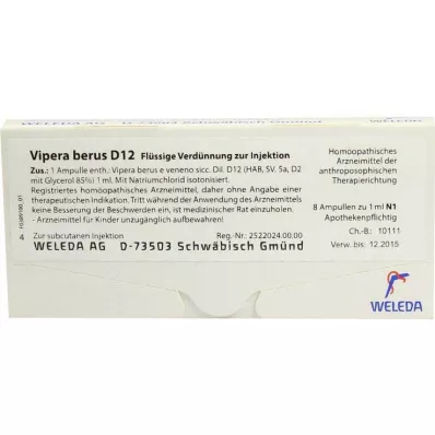 Vipera Berus D 12 ampoules, 8X1 ml