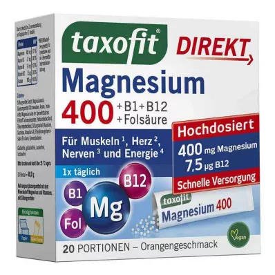 TAXOFIT Magnésium 400+B1+B6+B12+Acide folique 800 Gran, 20 pcs