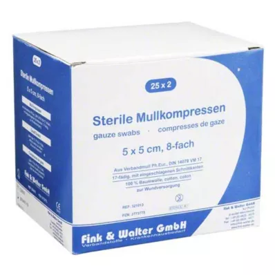 MULLKOMPRESSEN 5x5 cm stérile 8 fois, 25X2 pces