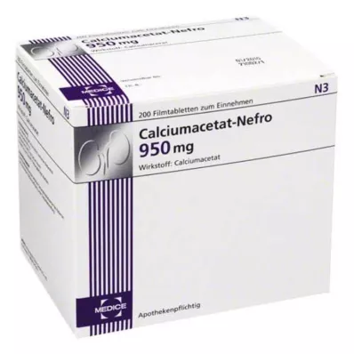 CALCIUMACETAT NEFRO 950 mg Comprimés pelliculés, 200 pcs CALCIUMACETAT NEFRO 950 mg Comprimés pelliculés, 200 pcs