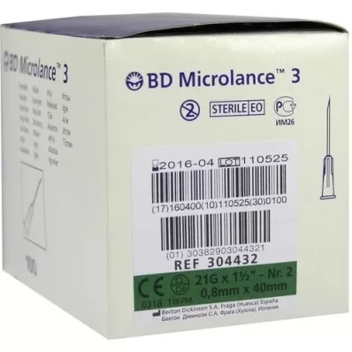 BD MICROLANCE Aiguille 21 G 1 1/2 0,8x40 mm, 100 pces