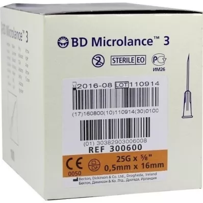 BD MICROLANCE Aiguille 25 G 5/8 0,5x16 mm, 100 pces