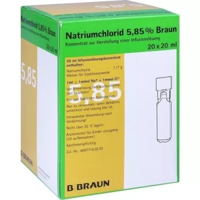 NATRIUMCHLORID 5,85% de brun MPC Concentré de sérum pour perfusion, 20X20 ml
