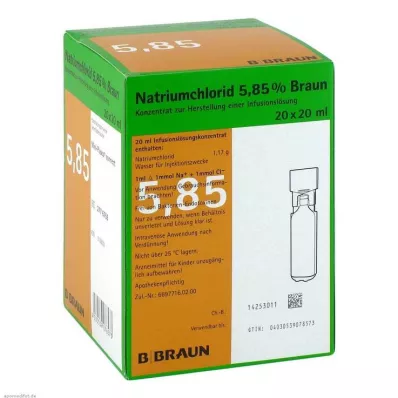 NATRIUMCHLORID 5,85% de brun MPC Concentré de sérum pour perfusion, 20X20 ml