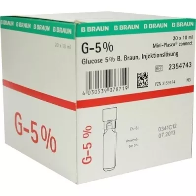 GLUCOSE 5% B.Braun Mini Plasco connect Liqueur injectable, 20X10 ml