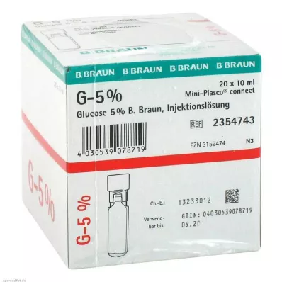 Solution injectable de glucose 5% Braun Mini Plasco Connect, 20x10 ml