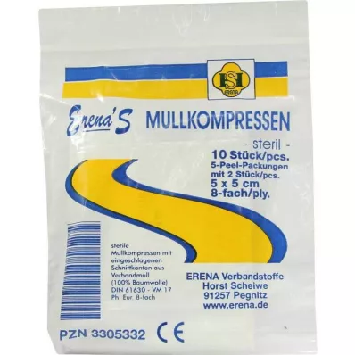 ERENA Compresse de gaze 5x5 cm, stérile, 8 plis, 5X2 pces