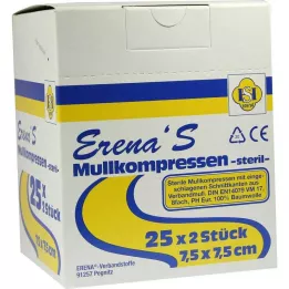 ERENA Compresse de gaze 7,5x7,5 cm stérile 8 plis, 25X2 pces