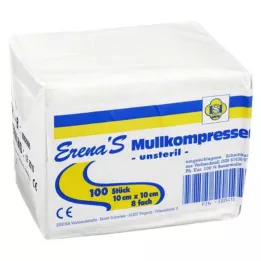 ERENA Compresse de gaze 10x10 cm non stérile, 8 plis, 100 pces