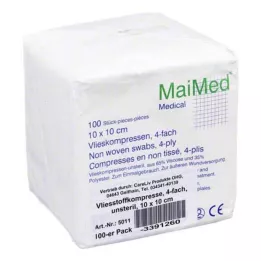 VLIESSTOFF-KOMPRESSEN non stérile 10x10 cm quadruple, 100 pces