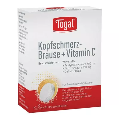 TOGAL Comprimés effervescents contre les maux de tête + vit.C, 20 comprimés