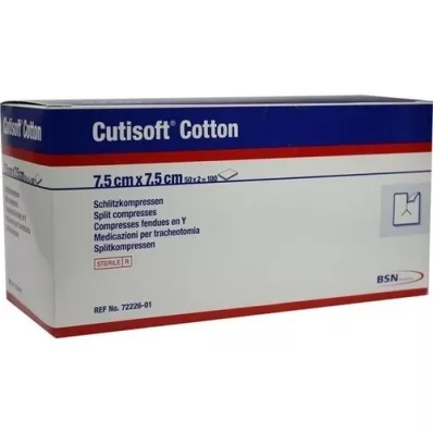 CUTISOFT Cotton compresse à fente 7,5x7,5 cm stérile, 50X2 pces