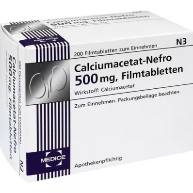 CALCIUMACETAT NEFRO 500 mg Comprimés pelliculés, 200 pcs