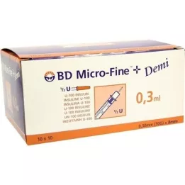 BD MICRO-FINE+ Seringue à insuline 0,3 ml U100 0,3x8 mm, 100 pces