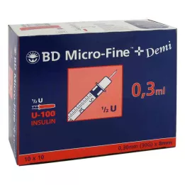 BD MICRO-FINE+ Seringue à insuline 0,3 ml U100 0,3x8 mm, 100 pces