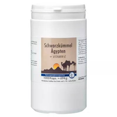 Cumin noir Egypte + E capsules, 1000 pièces