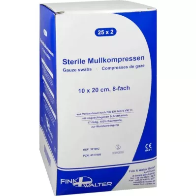 MULLKOMPRESSEN 10x20 cm stérile 8 fois, 25X2 pcs